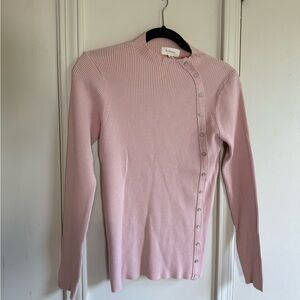 Bohme Pink Long Sleeve Sweater Top with Mock Neck and Button Detail